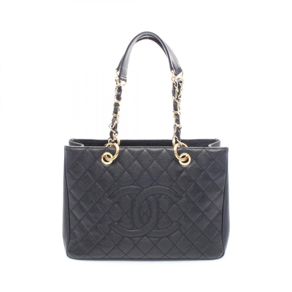 Chanel Matelasse Grand Shopping GST Tote Bag Leather Calfskin Cowhide Black